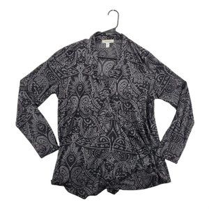 DRESSBARN Sweater Women's Long Sleeve Cardigan Open Front Black Extra Large